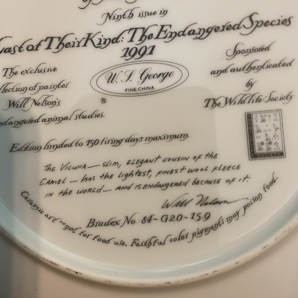 The Vicuña Will Nelson Vintage Last of Their Kind: The Endangered Species Plate - Picture 7 of 15